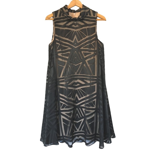 Vince Camuto Dresses & Skirts - Vince Camuto Black‎ Geometric Burnout Overlay Sheer Mock Neck Cocktail Dress 10